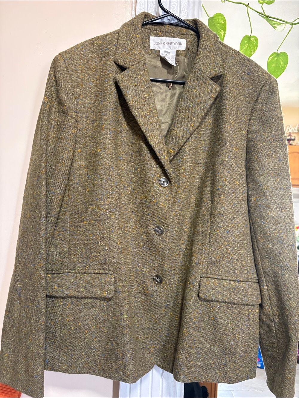 Jones New York olive tweed blazer with multicolor flecks